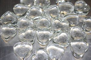 clear heart shaped crystals for a fireplace