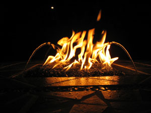 outdoor table with fire glass crystals