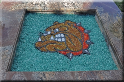 Logo designes in metal with fireglass