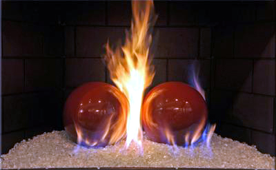 Terracotta fireballs for fireglass fireplace designs