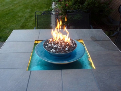 Outdoor custom fire and water feature. Firefalls with fire pit. Avialable  in either Propane or Natural Gas