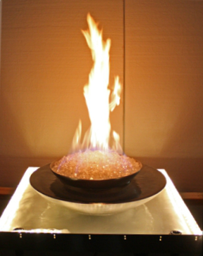 custom metal water fire feature with fireglass