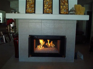double sided fireplace with fireplace rocks